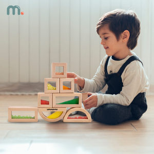 Set med sensoriska block i trä med olika fyllningar - 15 delar