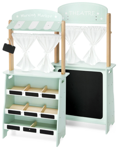 Stor träbutik - stall och teater 2 i 1 med våg, betalterminal, frukt och grönsaker