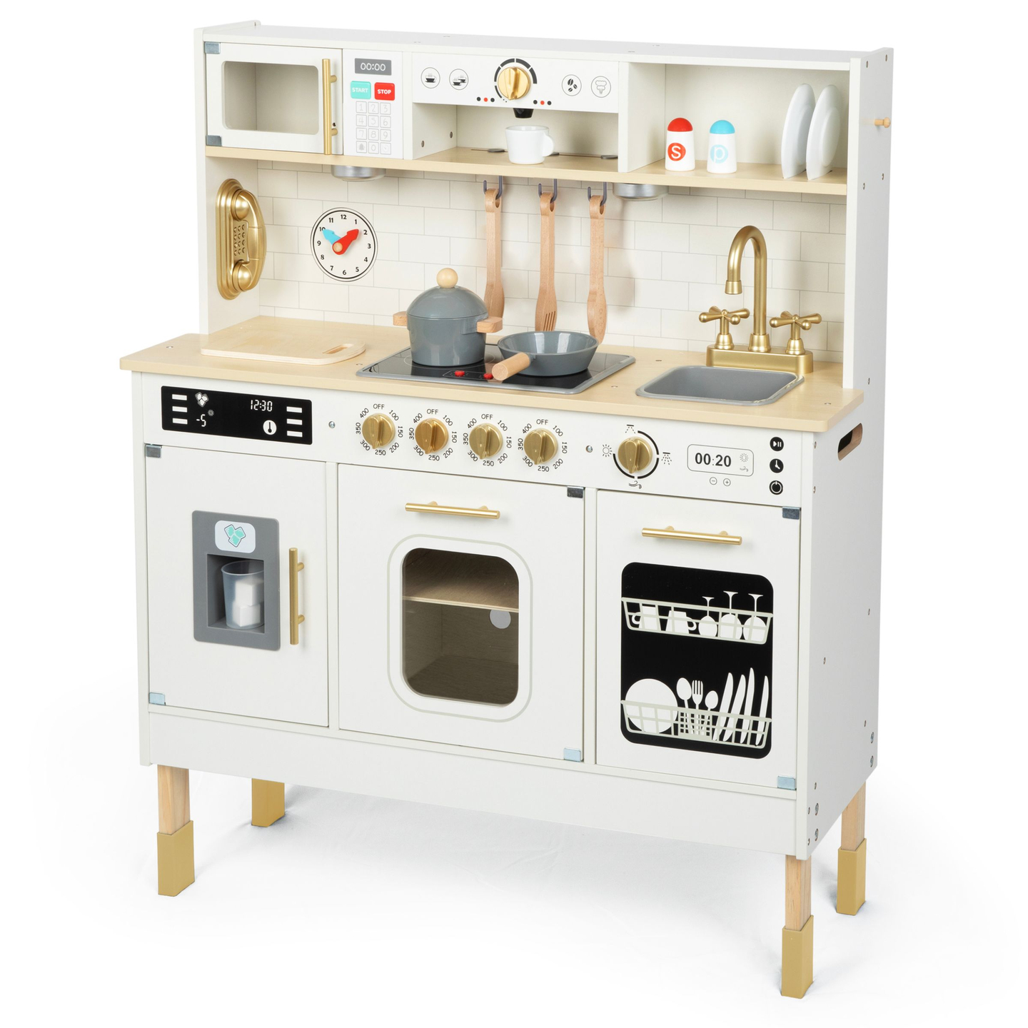 Interaktivt XXL träkök med tillbehör och LED-belysning - tvåplan