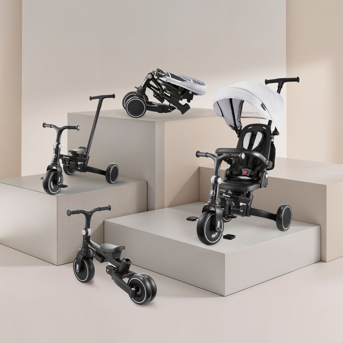 8in1 multifunktionell trehjuling TOBI FOREST - grå