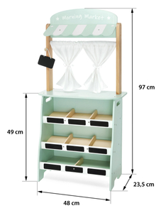 Stor träbutik - stall och teater 2 i 1 med våg, betalterminal, frukt och grönsaker