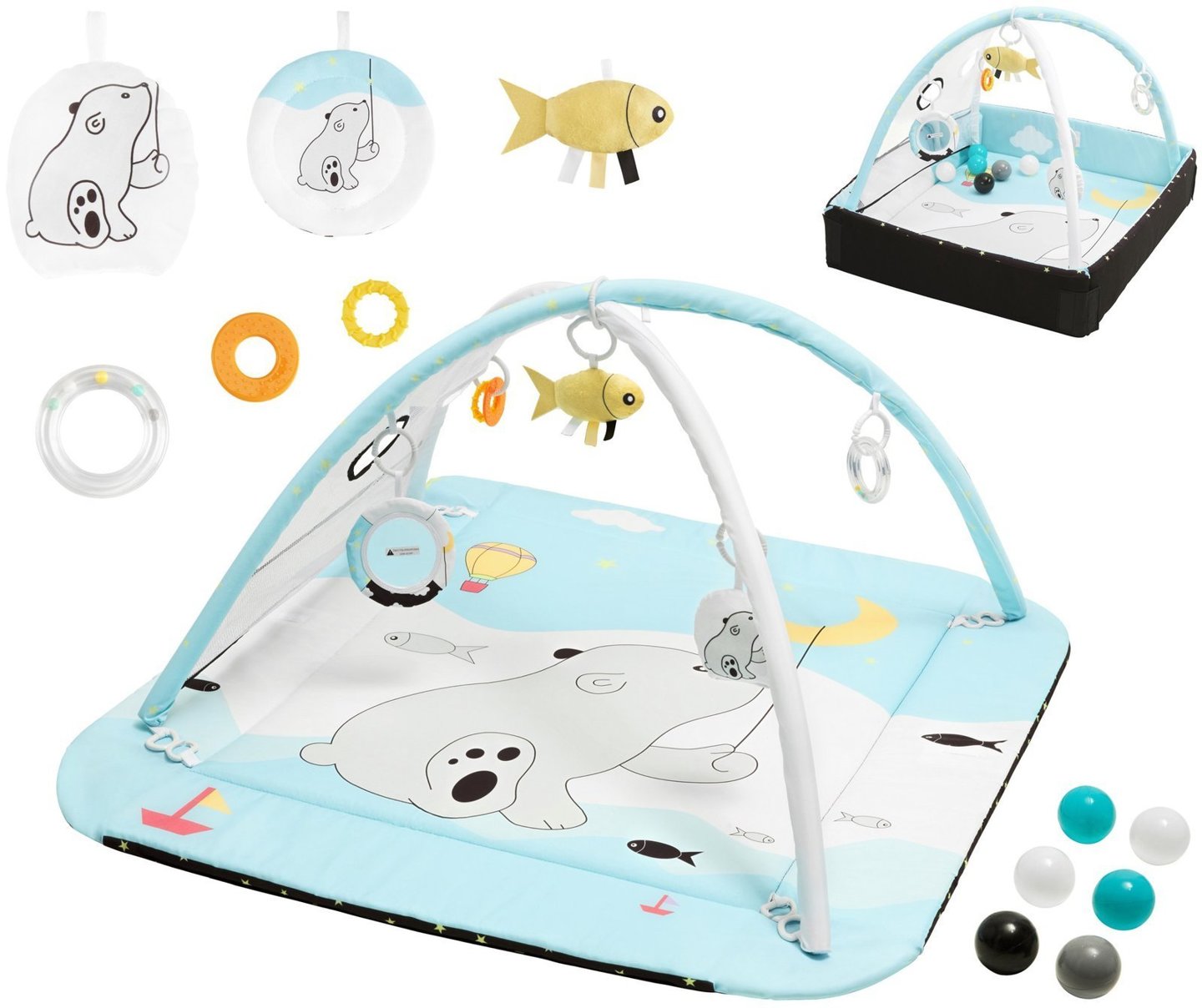 Lekpark + interaktiv lekmatta 5in1 med bollar - Moby-System BABY MAT ACTIVE GYM 0+